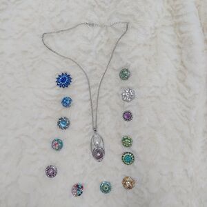 Stainless Steel Pendant Necklace W/13 Interchangeable SnapOn Button Charms NICE